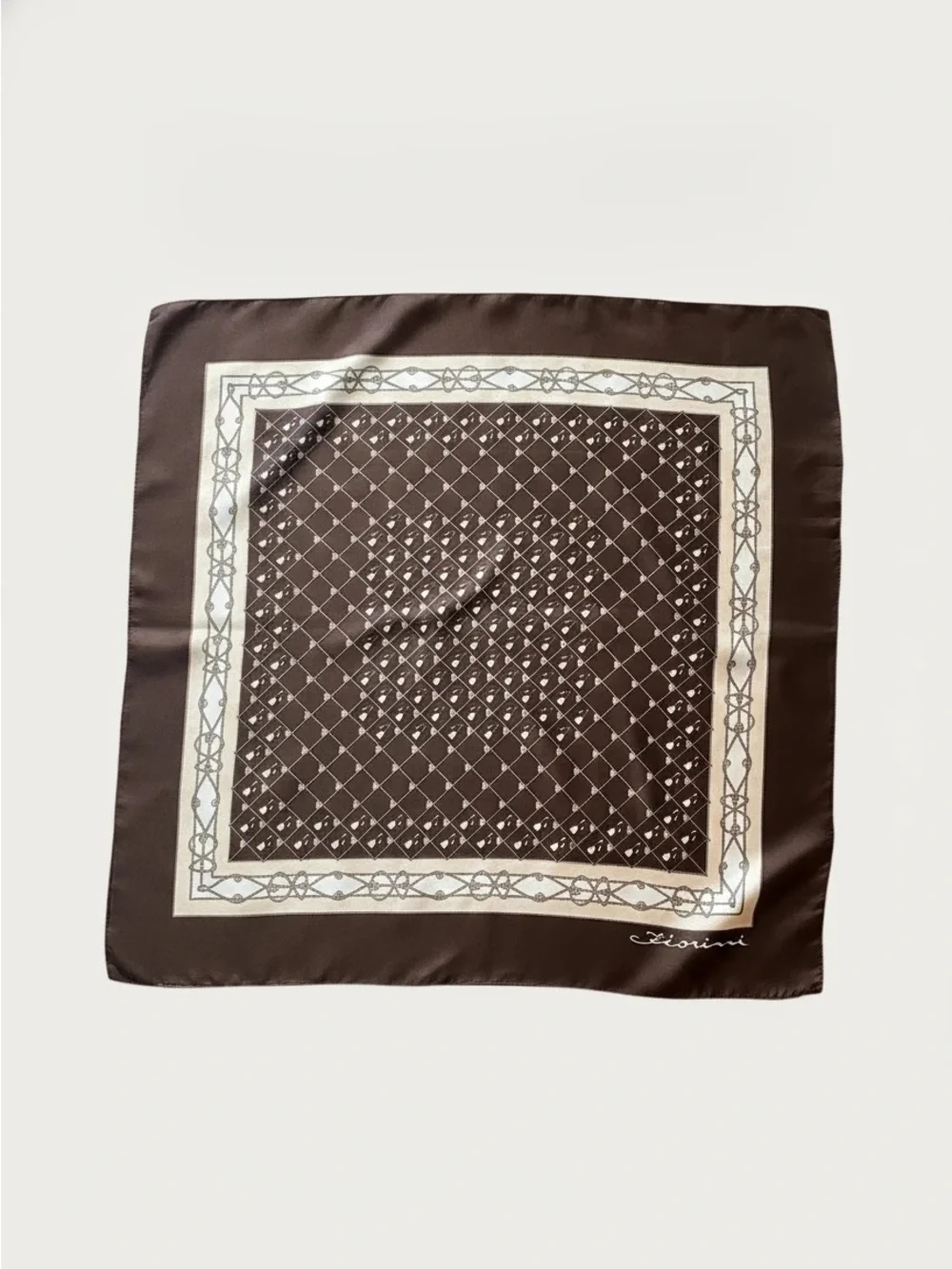 Fiorini authentic piece of vintage Italian design scarf brown and cream 30”x30